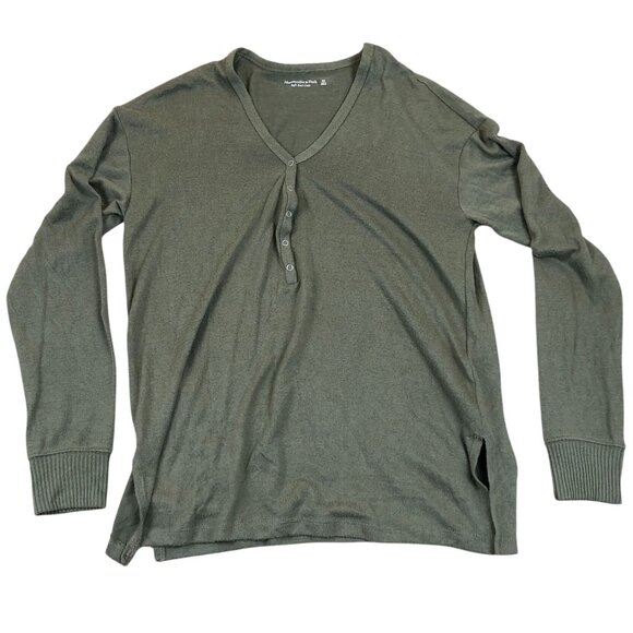 Abercrombie & Fitch Women's Sweater XS Soft A&F Cozy Henley Green Long Sleeve - Picture 1 of 10